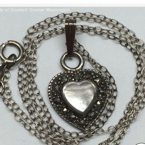 Vintage Sterling and Marcasite Heart Necklace‎